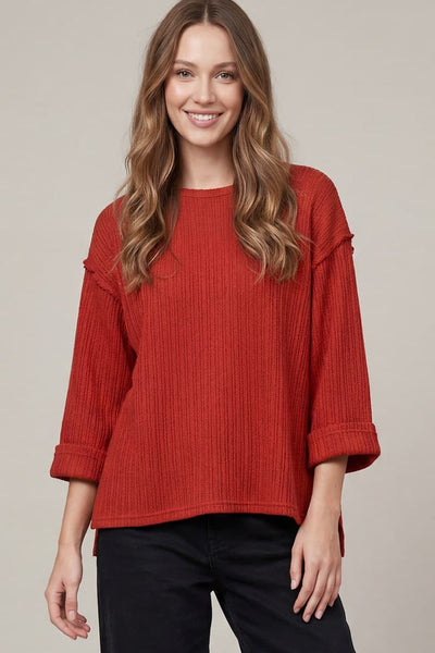 Quarter Sleeve Knit Sweater Top Red