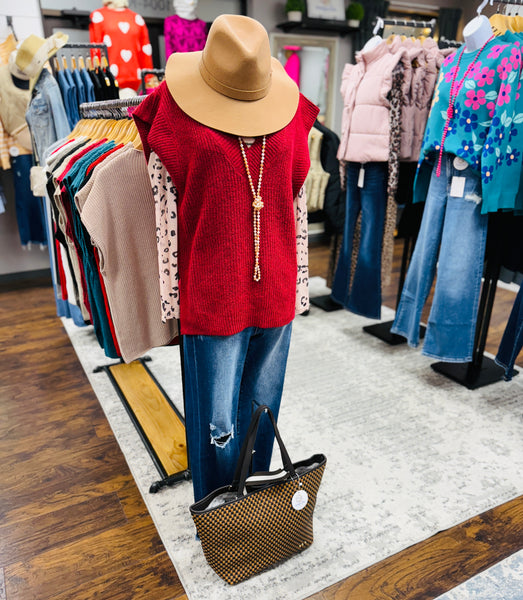 V Neck Boxy Sweater Vest Dark Red