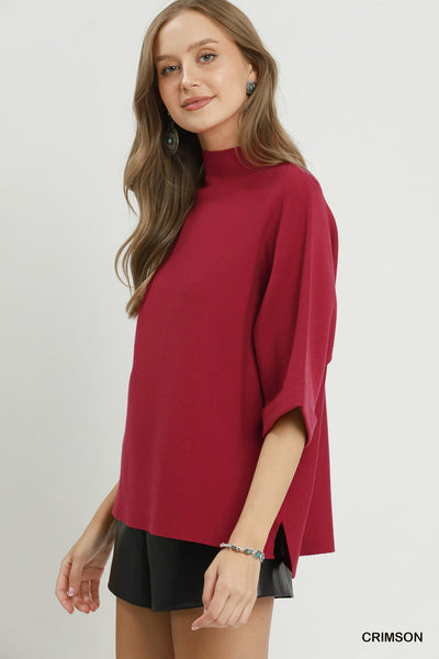 UMGEE Mock Neck Sweater Top Crimson