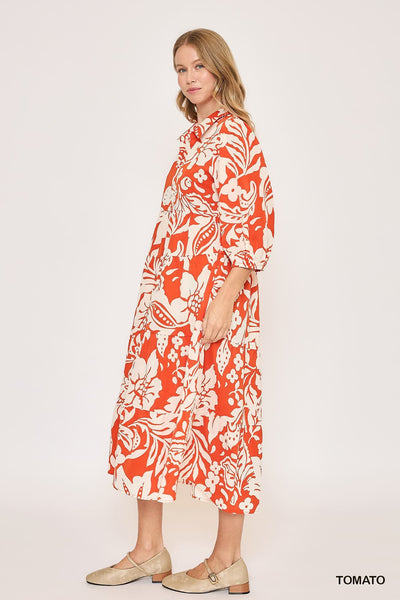 UMGEE Floral Print Midi Dress Coral
