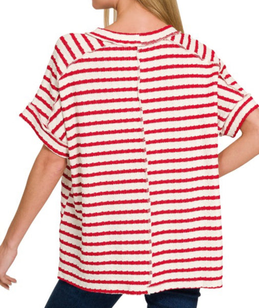 Stripe Textured Tee Ruby Red