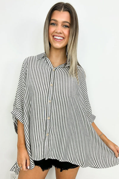 Lucky Stripes Oversized Button Up Black Stripe