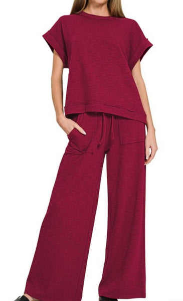 Cotton Slub 2PC Set Dark Red