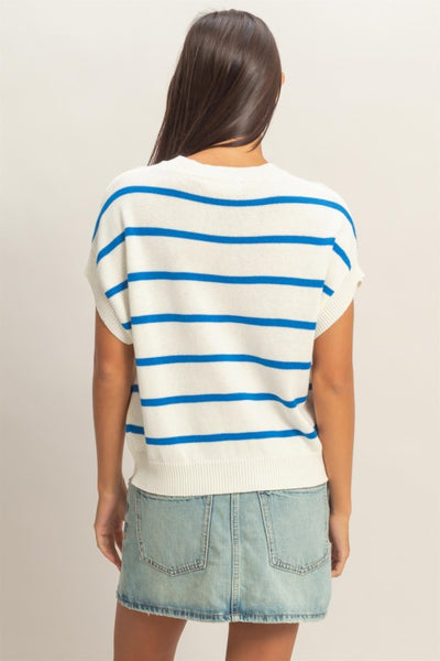 Stripe Crew Neck Knit Top Blue