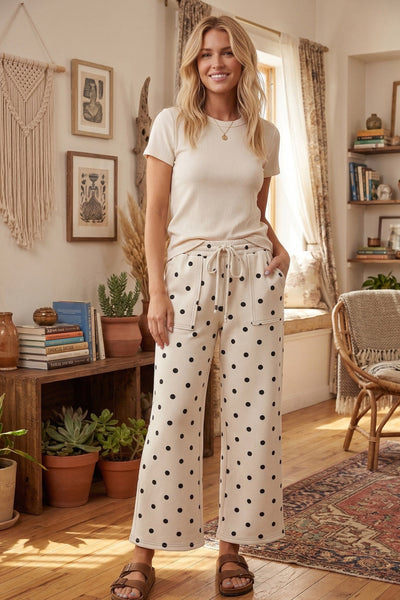 Cream & Black Polka Dot Wide Leg Pant