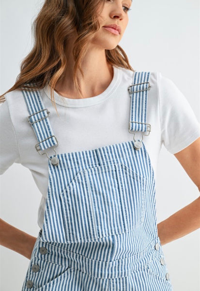 MICA Striped Denim Overall Shorts