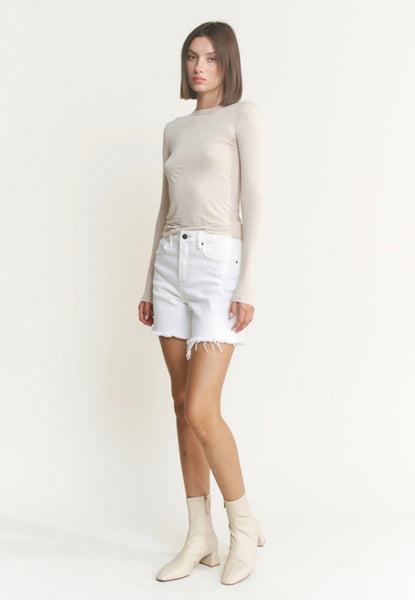 MICA Misty White Frayed Hem Shorts