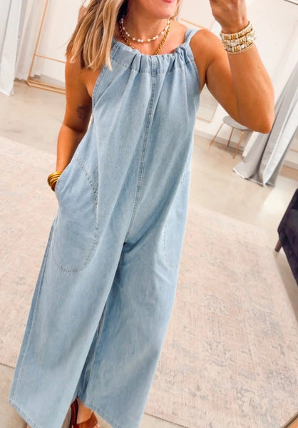 Denim Adjustable Strap Jumpsuit Overall