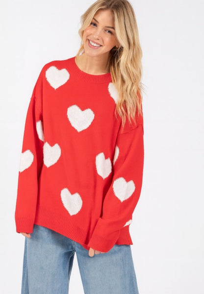 Red Ivory Heart Knit Sweater