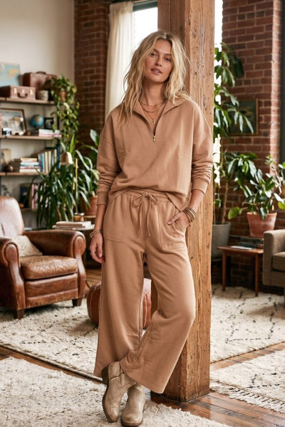 Angie 2PC Half Zip Top & Pant SET Camel