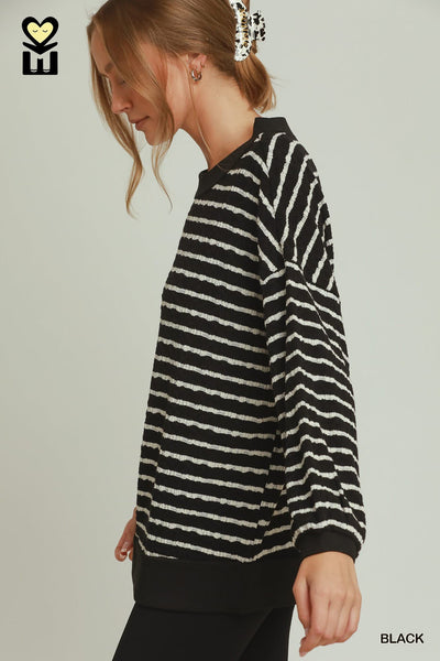 UMGEE Black Stripe Textured Crew Neck
