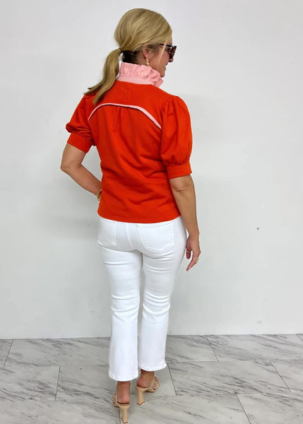 UMGEE Striped Collar Polo Top Red