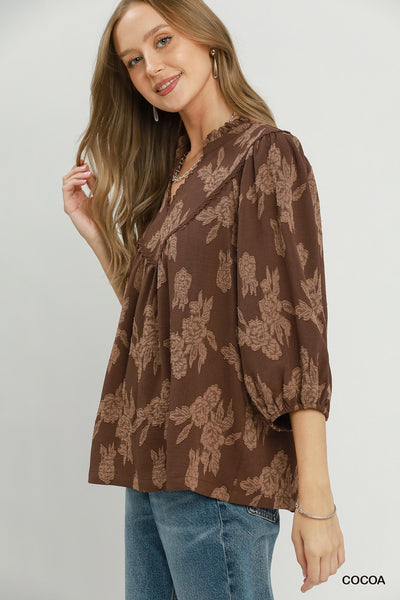 UMGEE Floral Textured Top Cocoa