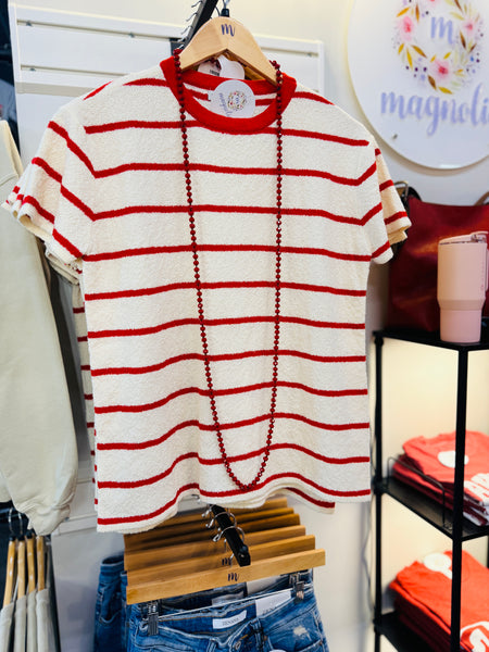 Stripe Short Sleeve Top Red Ivory