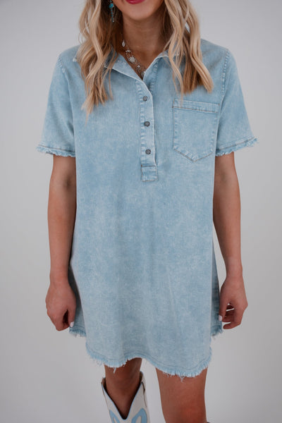 Lizzy Linen Raw Hem Pocket Dress Blue Grey