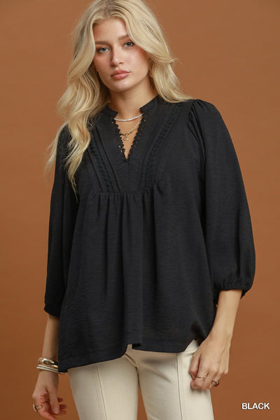 UMGEE Lace Trim Top Black