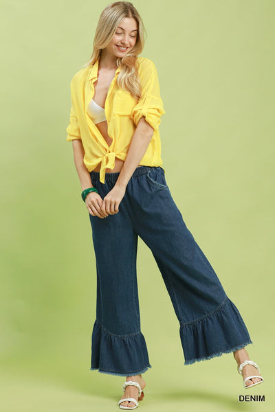 UMGEE Dark Denim Ruffle Wide Leg Pant