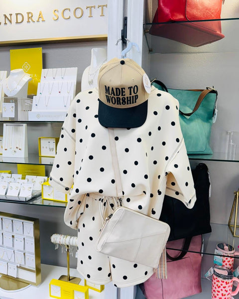 Ivory & Black Polka Dot 2PC Shorts & Top Set