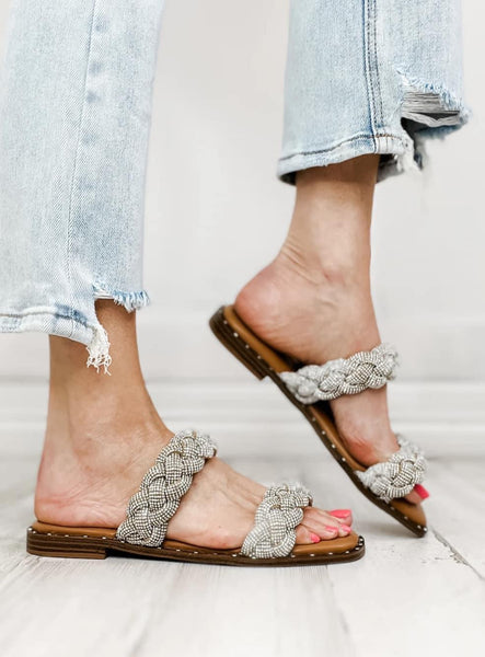 CORKYS Don’t Get It Twisted Rhinestone Flat Sandal Clear