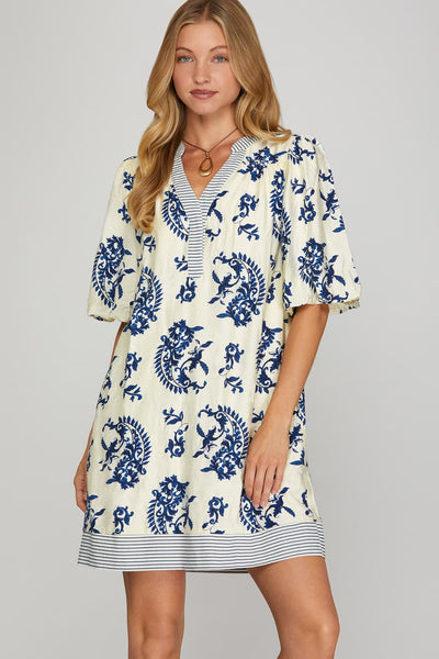 Blue Mix Floral Stripe Dress