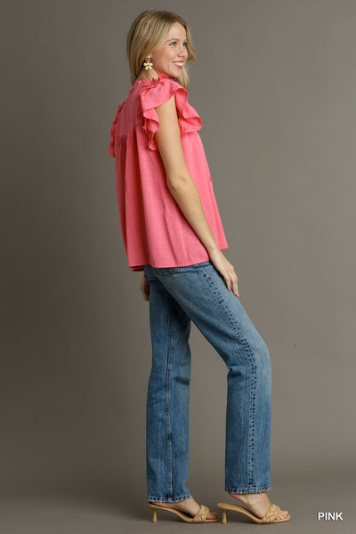UMGEE Ruffle Flutter Sleeve Top Pink