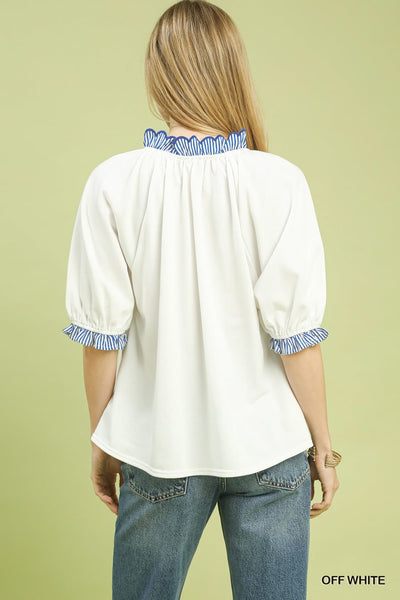 UMGEE Contrast Collared Top Off White Mix