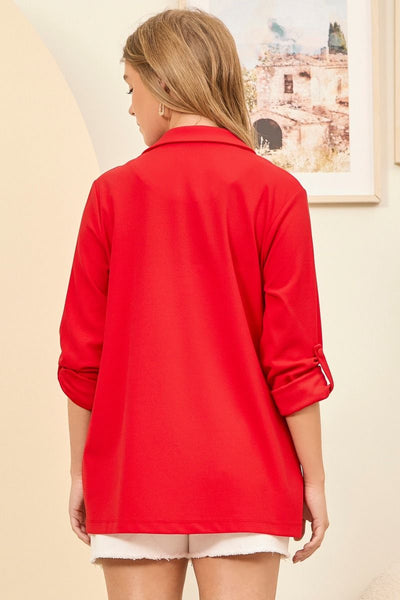 Easy Wear Open Front Boyfriend Blazer Red