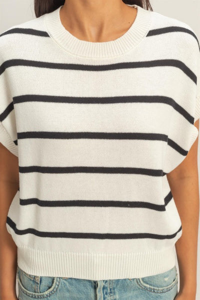 Stripe Crew Neck Knit Top Black