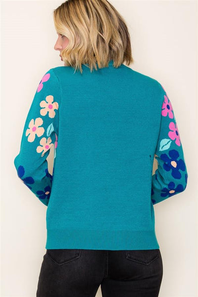 Teal Floral Sweater