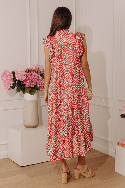 UMGEE Leaf Print Abstract Dress Rose