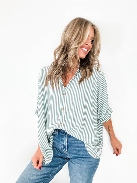 Lucky Stripes Oversized Button Up Green Stripe