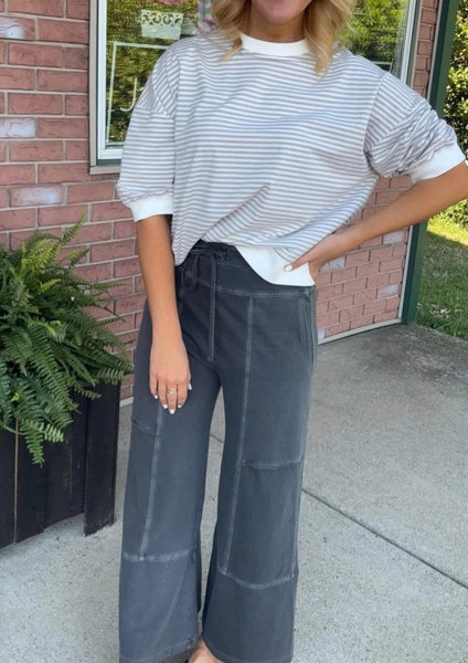 French Terry Wide Leg Pant Vintage Black