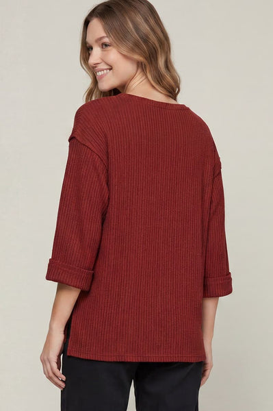 Quarter Sleeve Knit Sweater Top Wine