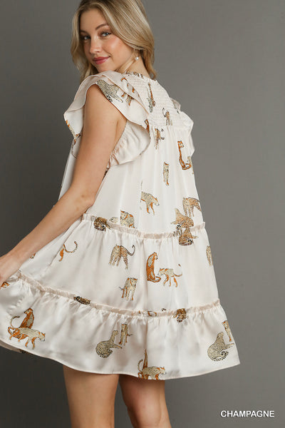 UMGEE Champagne Animal Print Ruffle Dress