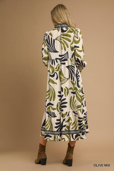 UMGEE Boho Leafy Print Maxi Dress