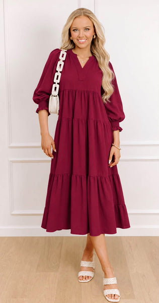 UMGEE Tiered Midi Dress Wine