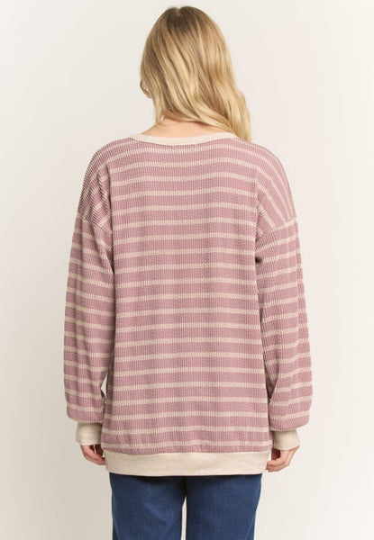 Stripe Henley Pullover Mauve