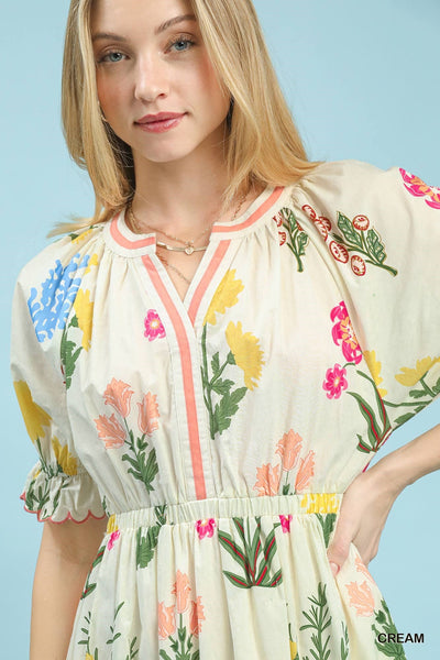 UMGEE Cream Multi Floral Embroidered Dress
