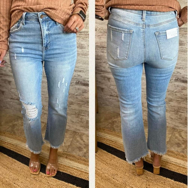 RISEN Straight Leg Distressed Crop Jean