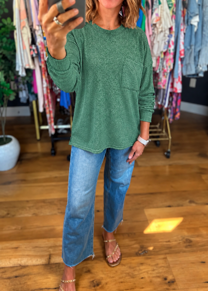 Ribbed Soft Pocket Sweater Green