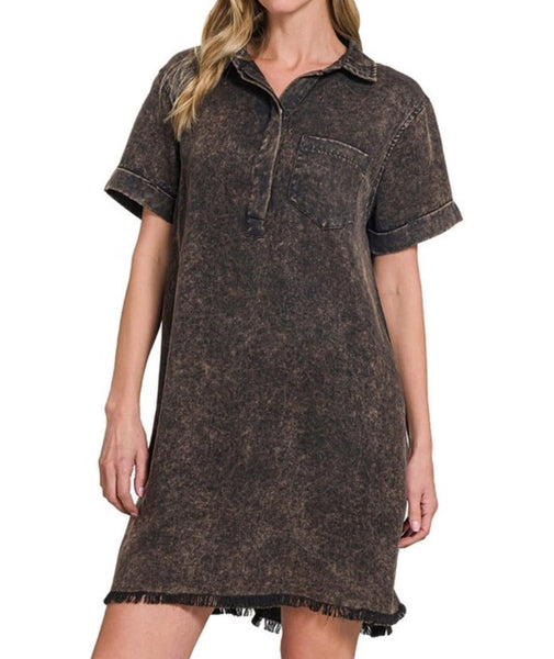 Lizzy Linen Raw Hem Pocket Dress Vintage Black