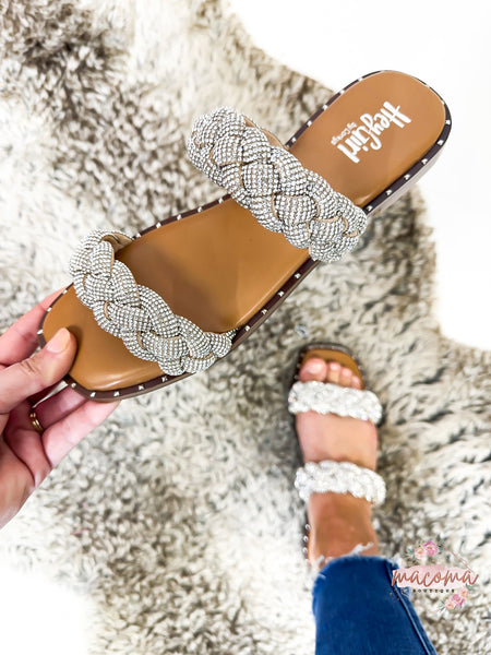 CORKYS Don’t Get It Twisted Rhinestone Flat Sandal Clear