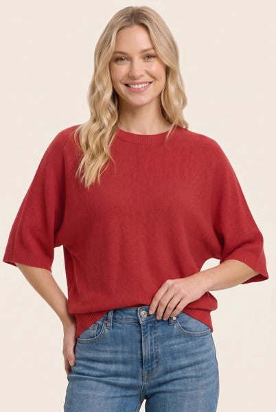 Elbow Sleeve Solid Sweater Red