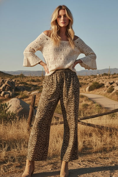 Leopard Wide Leg French Terry Pant