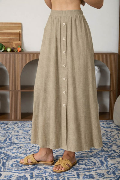 Skirt & Top Button Detail 2PC Set Khaki