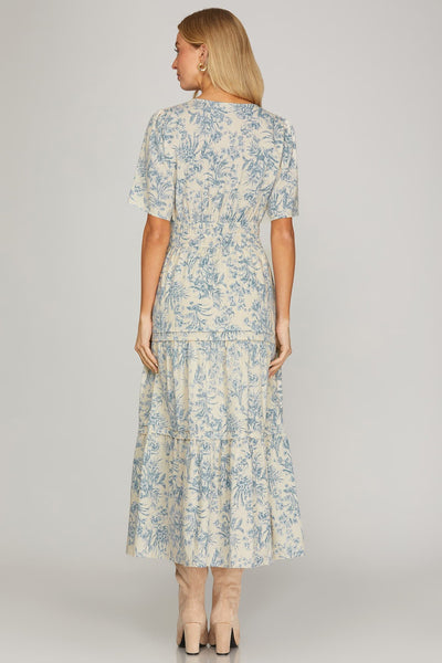 Catalina Blue Floral Tiered Dress