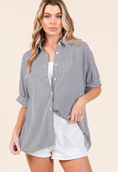 Stripe Oxford Button Down Shirt Black