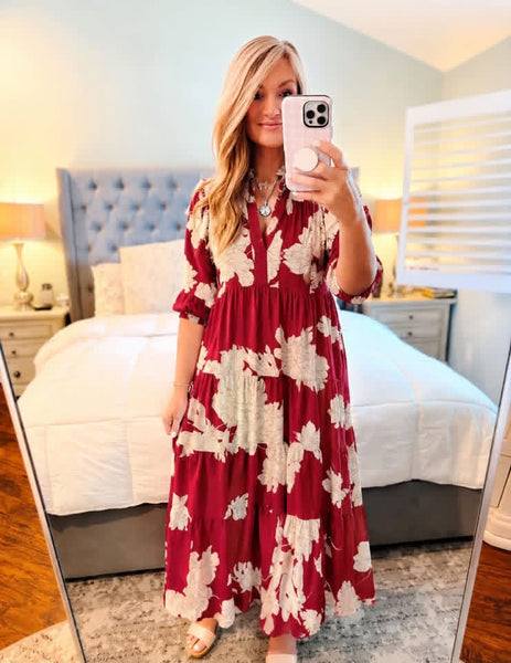 UMGEE Hampton Floral Dress Burgundy Mix