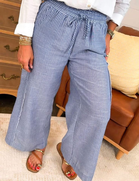 UMGEE Wide Leg Striped Pant Blue