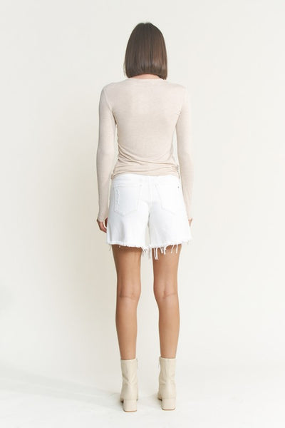 MICA Misty White Frayed Hem Shorts